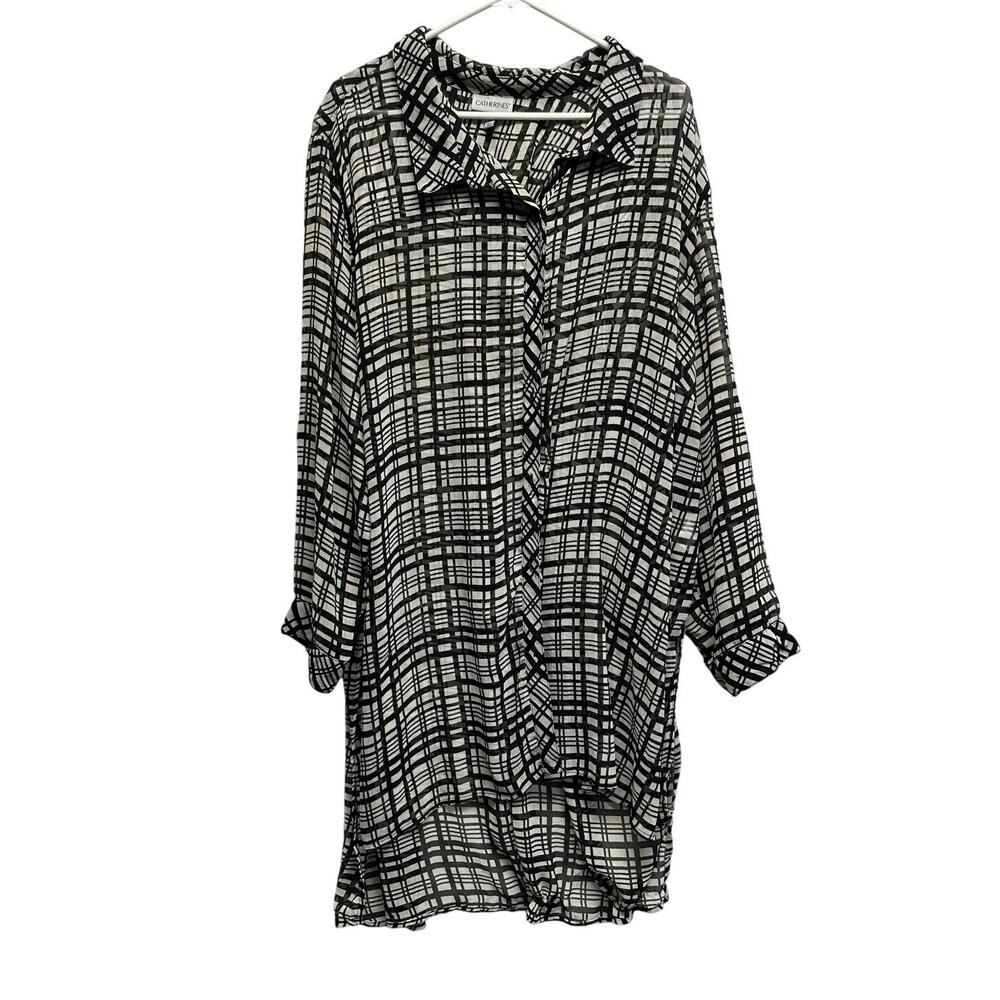 Catherines Women 3X Sheer Overshirt Top Full‎ Button Slit Sides Duster Resort
